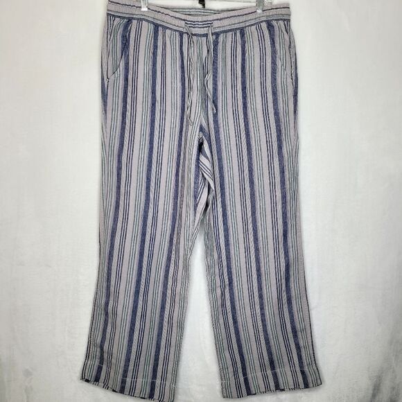 L.L. Bean Stripe Linen Pull On Pants Size 16 Reg - Picture 1 of 6